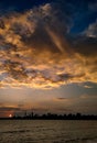 Mumbai Skyline From Girgaon Chowpatty and Marine Drive with sea and sunset