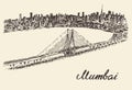 Mumbai skyline vintage vector illustration sketch