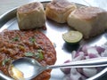 Mumbai Style Pav bhaji is made at home, a fast food dish from India, consists of a thick vegetable curry served with a soft bread Royalty Free Stock Photo