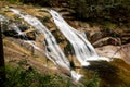 Mumlavsky vodopad waterfall in Krkonose Giant Mountains and Certova oka geological formation in the Mumlava river Royalty Free Stock Photo