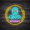 Mummy halloween night neon logo