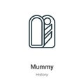 Mummy outline vector icon. Thin line black mummy icon, flat vector simple element illustration from editable history concept Royalty Free Stock Photo