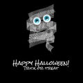 Mummy s big shiny blue eyes. Funny Halloween background greeting card, invitation, poster, flyer. Vector illustration