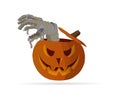 Mummy hand coming out of a halloween pumpkin. Halloween concept vector illustration