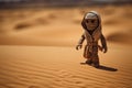 A mummy walks in the desert, a mummified person in the desert, generative AI.