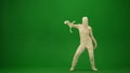 A mummy wrapped in bandages posing and looking into the camera. Green screen isolated chroma key. Mock up, workspace