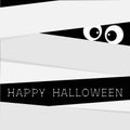 Mummy zombie Bandage and big eyes. Egypt monster. Happy halloween bones text.