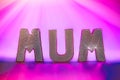 Mums the word under party pink disco lighting. Mum for Mothers day