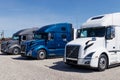 Colorful Volvo Semi Tractor Trailer Trucks Lined up for Sale. Volvo is one of the largest truck manufacturers I