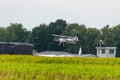 Munderloh, Germany - August 18, 2019: An old American biplane flies over the small airfield