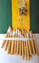 Mundillo of bobbin lace -encaje de bolillos- of Almagro, Spain. Royalty Free Stock Photo