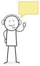 Person with headset work in hotline with a speech bubble text box