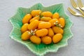 Mung bean marzipan and egg yolk (Med khanoon), Thai dessert Royalty Free Stock Photo