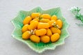 Mung bean marzipan and egg yolk (Med khanoon), Thai dessert Royalty Free Stock Photo