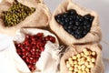Mung bean Ã¯Â¼ÅRed soy beans and black soy beans In the cloth belt Royalty Free Stock Photo