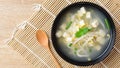 Mung bean sprouts soup with sliced tofu