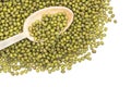 Mung beans and wooden spoon Royalty Free Stock Photo