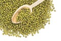 Mung beans and wooden spoon Royalty Free Stock Photo