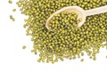 Mung beans and wooden spoon Royalty Free Stock Photo