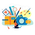 Design studio, designing, drawing, photographing, graphic design, education, creativity, art, ideas flat vector illustration. Onli