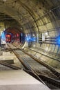 A muni train is going into a tunnel. Royalty Free Stock Photo