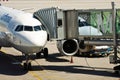 Munich airport: airplane with jet bridge connected to the termi