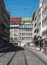Munich, Bavaria - Germany - Locals and tourists walking in the streets of old town with a tramway track