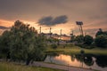 MUNICH, BAVARIA - GERMANY - MAY 30 2017: Olympic Park. Olympic Stadium Munich. View to Olympic Stadium from top point. Evening Royalty Free Stock Photo