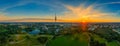Munich, bavaria. Impressive sunrise over the popular Olympic Park with its tower and stadium in the summer of the year Royalty Free Stock Photo