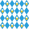 Munich beer festival flags and glass of beer seamless pattern. Oktoberfet background, vector illustration.