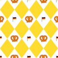 Munich beer festival flags and pretzels seamless pattern. Oktoberfet background, vector illustration. Royalty Free Stock Photo