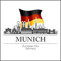 Munich City skyline black and white silhouette. Vector illustration. Royalty Free Stock Photo