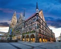 Munich. Cityscape image of Marien Square ( Marienplatz ) in Munich, Germany during twilight blue hour Royalty Free Stock Photo