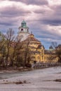 Munich cityscape at the river Isar Royalty Free Stock Photo