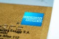 MUNICH, GERMANY - Apr 29, 2020: Closeup of an Amex credit card. American Express gold card Royalty Free Stock Photo