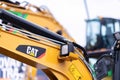 Caterpillar logo on a digger arm