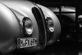 Munich, Germany - Aug 27, 2019 - Desaturated shot of a classic BMW close up