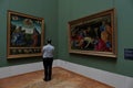 Alte Pinakothek, old Pinakothek. Exhibition room of beautiful paintings by Sandro Botticelli.