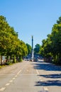 MUNICH, GERMANY, AUGUST 20, 2015: Busy avenue leading towards the golden angel of peace "Friedensengel" in Munich in