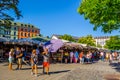 MUNICH, GERMANY, AUGUST 20: People at the Viktualienmarkt in Munich, Germamy. This traditional market takes place every