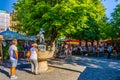 MUNICH, GERMANY, AUGUST 20: People at the Viktualienmarkt in Munich, Germamy. This traditional market takes place every