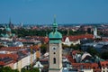 View of Munich city and Heilig Geist Kirche clock tower Royalty Free Stock Photo