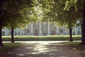 Munich, Germany - Bavarian State Chancellery facade framed by th Royalty Free Stock Photo