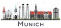 Munich Germany City Skyline with Color Buildings Isolated on White Royalty Free Stock Photo