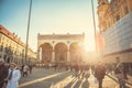 Munich, Germany, December 29, 2016: The Odeonsplatz is an area in the center of Munich. Everyday life in Munich. A lot