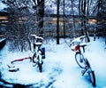 electric bikes covered by snow Royalty Free Stock Photo