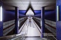 Munich, GERMANY - 18 February: Hasenbergl underground metro station with platform, and curved futuristic design with lights