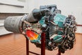 MUNICH, GERMANY, JAN.15, 2013: View of jet plane engine with turbine winds, blast pipe, jet nozzle, fuel and air pipes, different