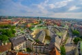 Munich, Germany - July 30, 2015: Beautiful overview over city taken from high up, showing rooftops strecthing far as eye