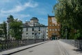 Entrance facade to the German Museum, Deutsches Museum, in Munich, Germany, the world`s largest museum of science and Royalty Free Stock Photo